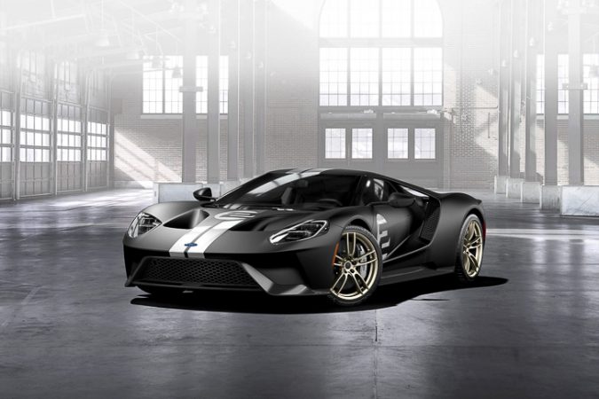 All-new Ford GT '66 Heritage Edition with unique black and silver-stripe livery celebrates 1966 Le Mans-winning GT40 Mark II race car driven by Bruce McLaren and Chris Amon