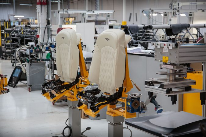 Bentley Factory - leather seats being made.