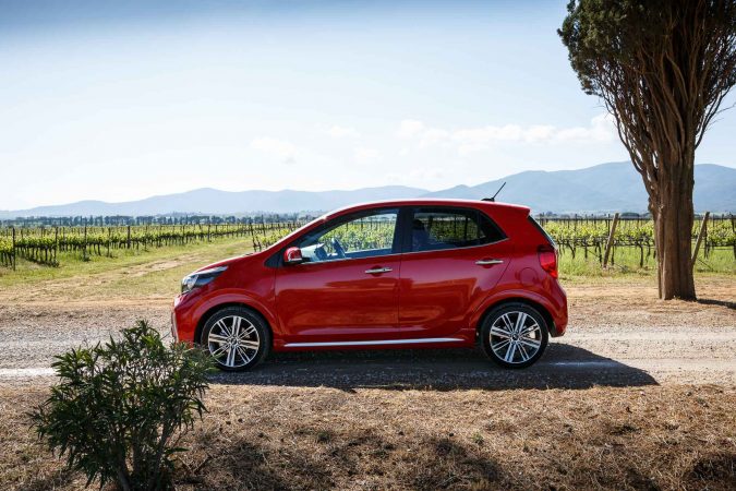 Kia Picanto GT-Line S red side on alloy wheels