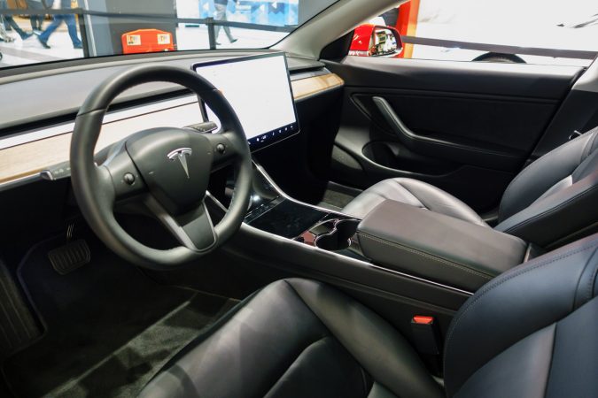 Tesla Model 3 - Interior - There is a vegan steering wheel option to.