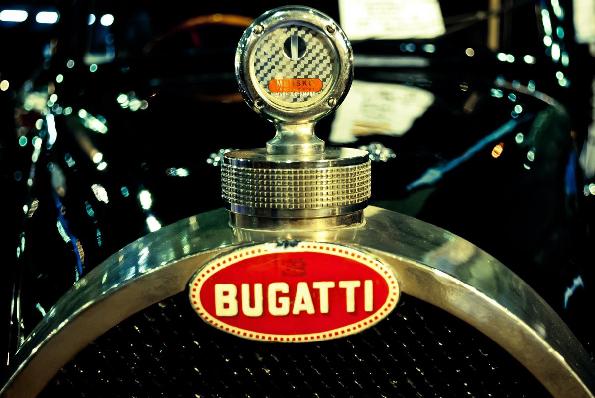 Bugatti logo on a black background